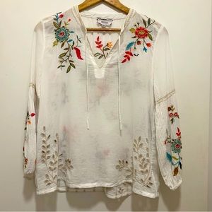 Johnny Was Workshop floral embroidered blouse size XS